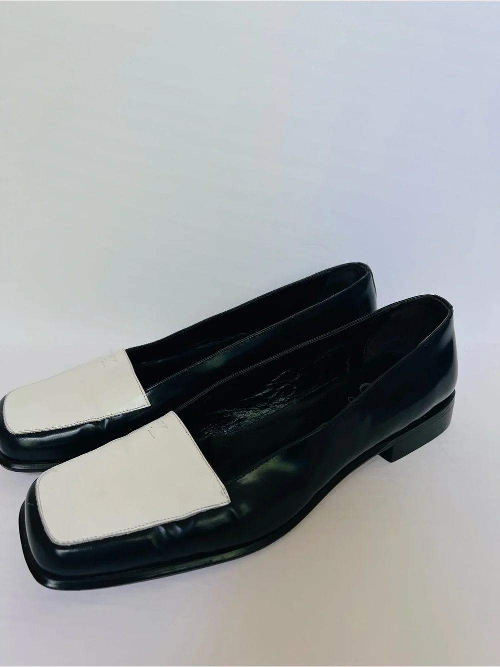 Calvin Klein Collection Black and White Square-Toe Slip-On Loafers